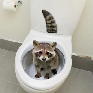 Creative 3D raccoon toilet lid wall stickers for bathroom decoration with cute animal design