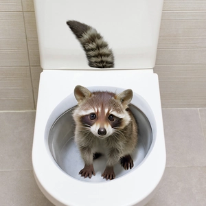 Detailed 3D raccoon wall stickers for toilet and bathroom decoration with realistic fur texture