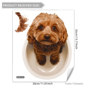 Creative cartoon puppy toilet wall sticker, brown dog peeking from hole, 30x35cm size