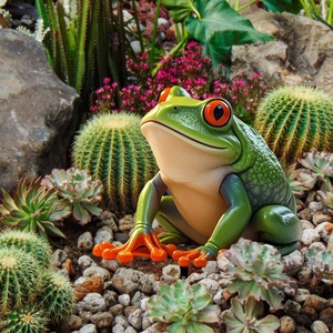 Statua realistica di rana dagli occhi rossi per decorazione giardino e piante