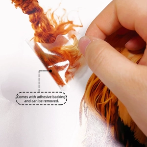 Detail view of the self-adhesive backing showing peelable sticker functionality