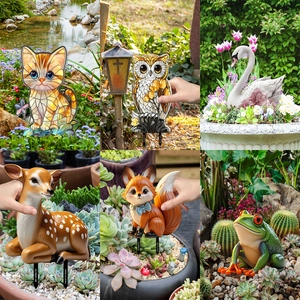 Picchetti Da Giardino Decorativi Segni Animali Arte Da Cortile PVC Stile Vetrate Gatto Gufo Cigno Cervo Volpe Rana