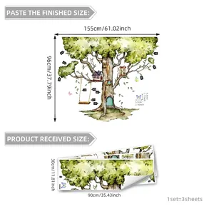 Self-adhesive treehouse wall decal for kids rooms with 155x96cm layout and butterfly details