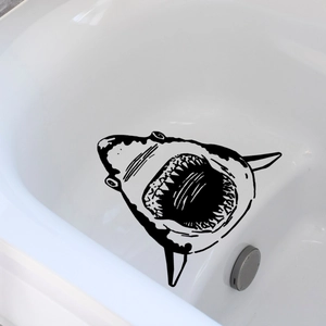Self-adhesive black shark cartoon wall sticker for bathroom sink and tile decoration