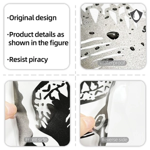 Waterproof cartoon shark wall decal detail showing front and back with matte texture