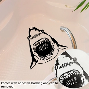 Macro detail of waterproof black shark wall sticker showing adhesive backing and texture