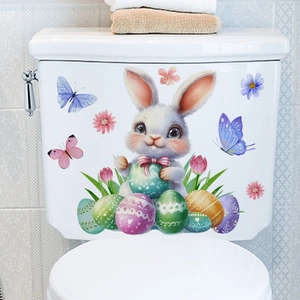 Süßer Osterhase mit Eiern und Schmetterling selbstklebender Toilettenaufkleber für das Bad