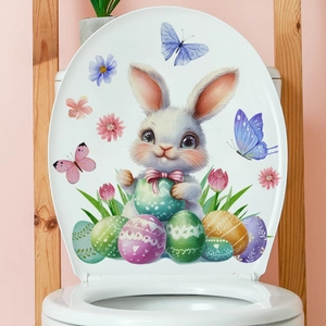 Sticker mural lapin de Pâques et œufs colorés pour décoration de toilette de salle de bain