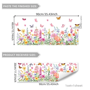 Colorful floral and butterfly wall decals with 90x40cm display size for bedroom decor