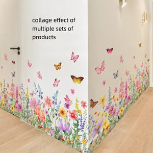 Colorful hand-painted floral and butterfly wall stickers for bedroom corner decoration