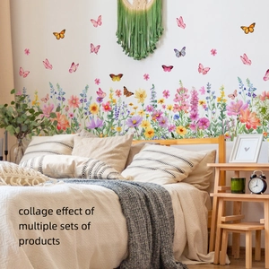 Colorful hand-painted floral and butterfly wall stickers for bedroom home decoration
