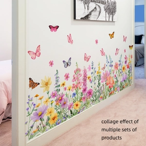 Multicolor Flower Butterfly Wall Stickers Hand Painted PVC Self Adhesive Waterproof Removable Floral Decals For Living Room Bedroom Kitchen Home Decor