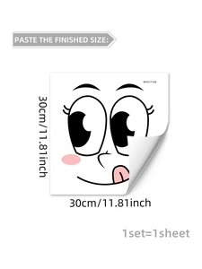 Gedetailleerd overzicht van cartoon muursticker 30cm met schattig emoji-ontwerp en roze
