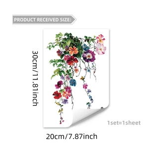 Vue détaillée du sticker mural floral avec dimensions 20x30cm et vignes colorées