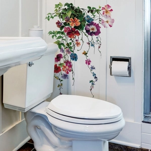 Stickers muraux fleurs colorées avec papillons sur panneau mural blanc pour décoration