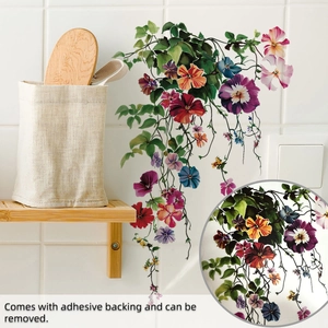 Gros plan détaillé de stickers muraux floraux colorés avec texture adhésive et vignes