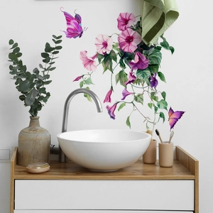 Stickers muraux autocollants fleurs et papillons pour décoration de salle de bain moderne