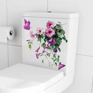 Stickers muraux autocollants fleurs de gloire du matin et papillon pour salle de bain