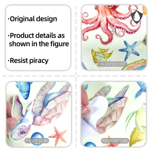 Close-up of waterproof adhesive layer on watercolor sea turtle and ocean wall stickers