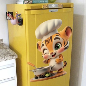 Self-adhesive 3D cartoon tiger chef wall sticker for kitchen and cafe home decoration