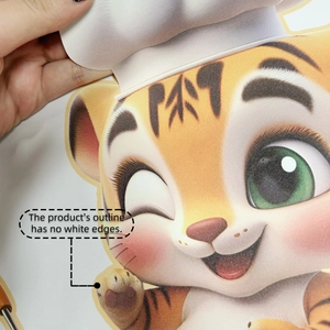 Close-up of cartoon tiger wall sticker showing precise die-cut edge with no white borders