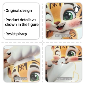 Detail showing waterproof material and self-adhesive backing of the cartoon tiger wall sticker