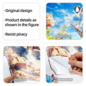 Macro detail of waterproof PVC wall sticker showing creative sea view and white adhesive back