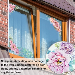 Close-up of pink flower cluster window decals showing double-sided static cling details