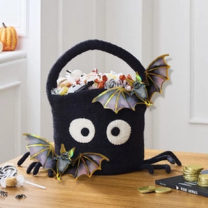 3D καλάθι αράχνης Halloween με γούνινα πόδια και διακοσμητικές νυχτερίδες για το σπίτι