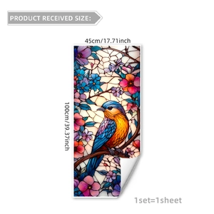 Creative vintage bird and purple floral static window sticker for living room decoration