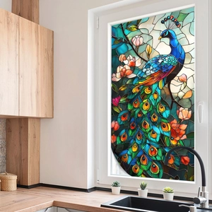 Artistic peacock stained glass static window film for privacy and home decoration