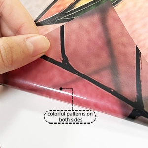 Macro shot showing double-sided colorful patterns and frosted texture of the window film