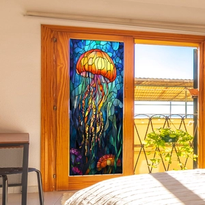 Film décoratif en vitrail pour fenêtre avec motif de méduse colorée artistique