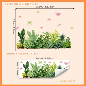 Stickers de fenêtre feuilles vertes et papillons colorés avec dimensions du produit