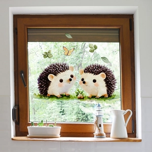 Hedgehog Window Clings Static Stickers PVC Cartoon Butterfly Leaf Waterproof Double Sided Decor Home Glass