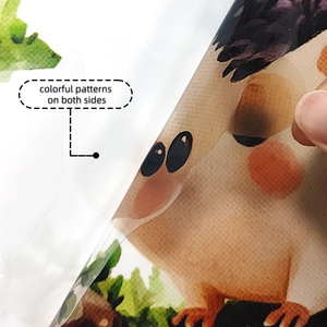 Detail shot of the double-sided colorful cartoon animal static window sticker design