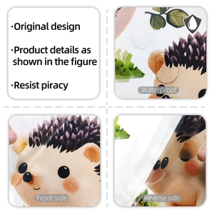 Macro detail of waterproof fabric texture sticker with cute hedgehog design and original pattern