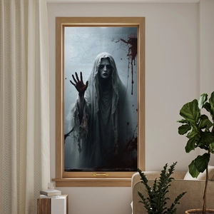 Sticker de fenêtre fantôme avec empreintes de mains sanglantes pour décor d'Halloween