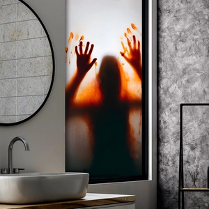 Rideau de douche Halloween translucide avec empreintes de mains ensanglantées et ombres
