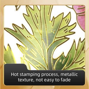 Detail of floral wall sticker with gold foil stamping and metallic texture finish