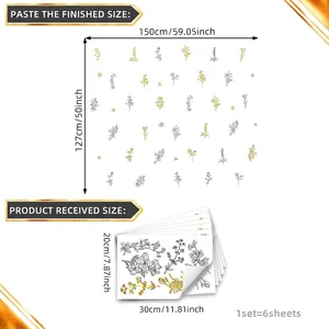 Detail view of gold floral wall decals with 30x20cm size dimensions and layout guide