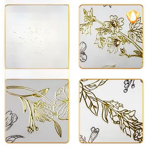 Detail of waterproof gold floral wall sticker with elegant botanical metallic outlines
