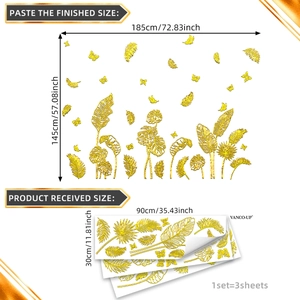 Golden tropical leaves and butterflies wall decal set for home decoration