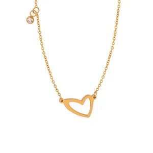 Collana con Ciondolo a Cuore Cavo in Acciaio Inossidabile Placcato Oro con Zirconia Collana Girocollo Gioielli Donna