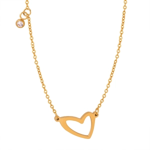 Elegante collana in acciaio al titanio dorato con pendente a cuore e zircone lucido