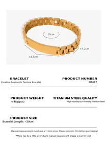 Detailed view of gold plated titanium steel watch-strap chain bracelet with size measurements