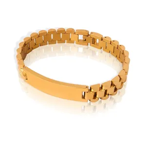 Titanium Steel Watchband Link Bracelet Rectangular Polished Plate Geometric Chain For Men Unisex Minimalist Fashion