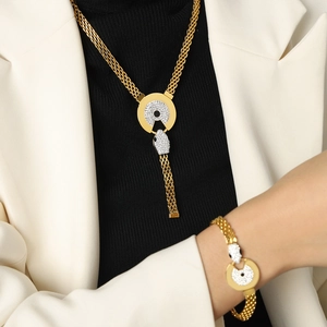 Parure de bijoux serpent en or 18 carats avec collier et bracelet en maille tressée