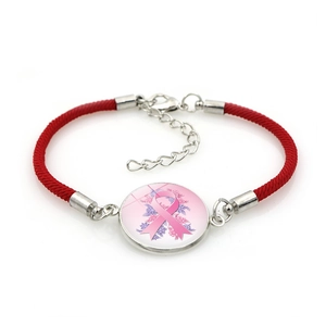 Breast Cancer Awareness Pink Ribbon Woven Bracelet Red Rope Alloy Glass Pendant Hope Charity Jewelry For Women Charity Gift