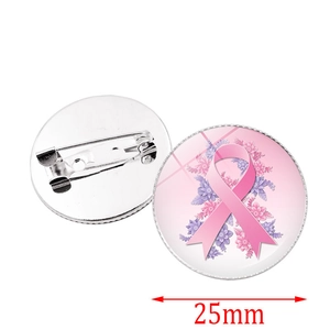 Pink ribbon breast cancer awareness metal badge set with 25mm diameter and safety pin back